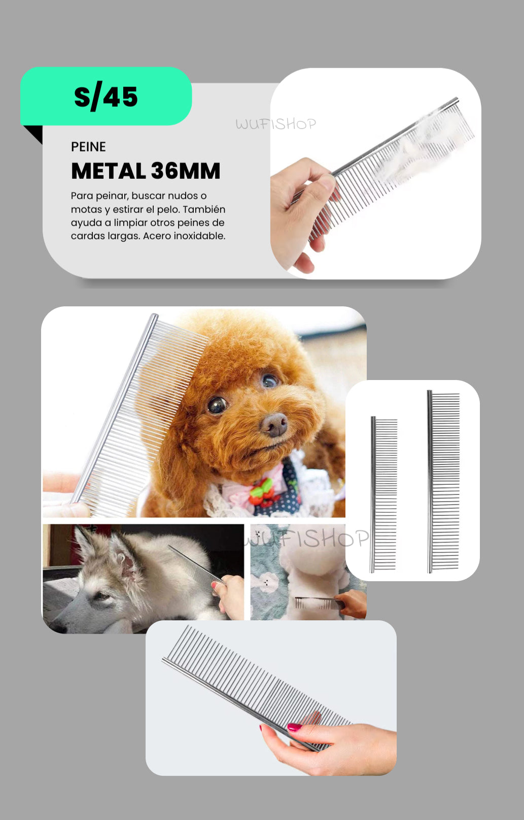 Peine desenredante de metal para perros