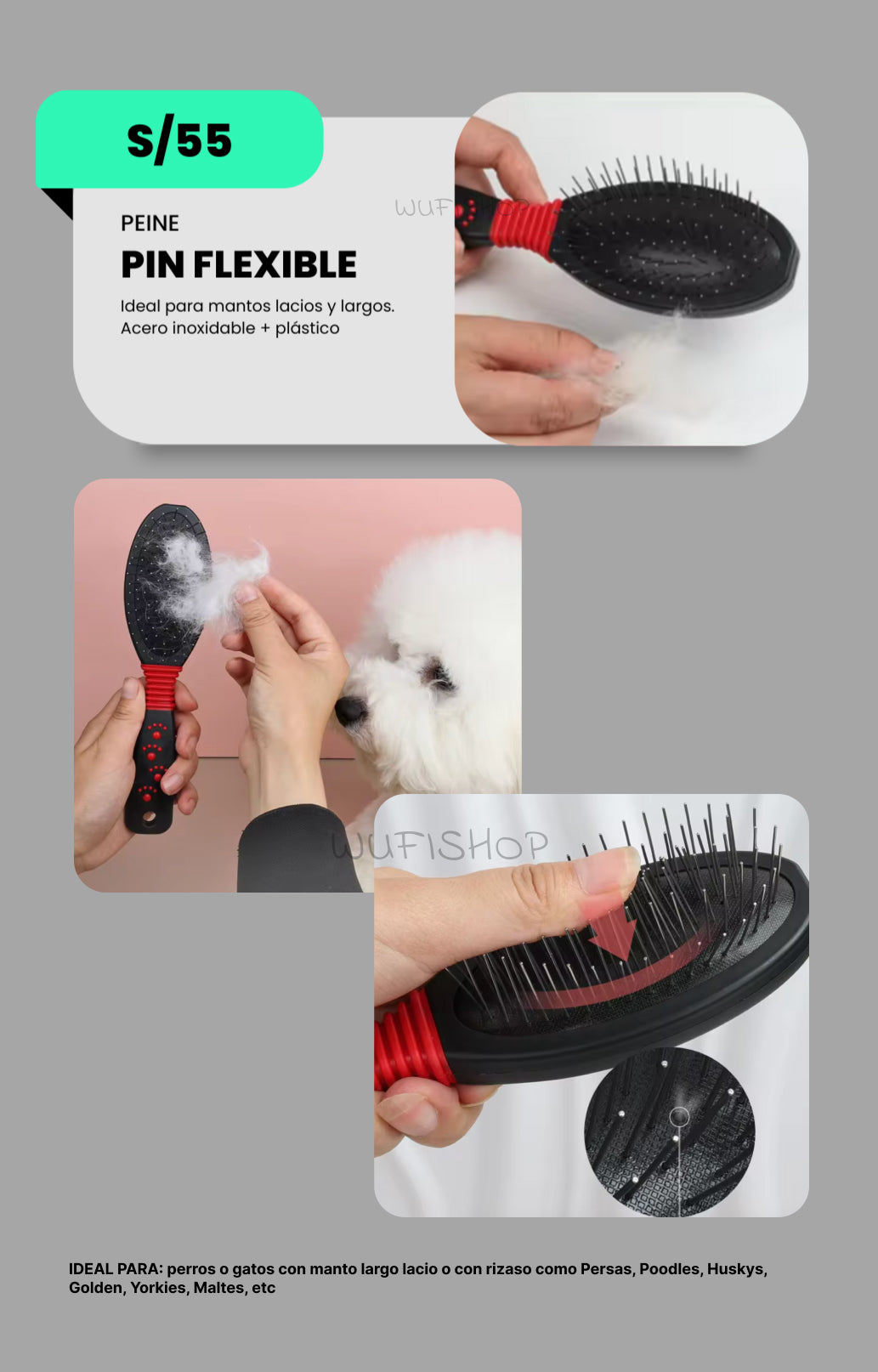 Best: Peine pin flexible para perros de manto largo